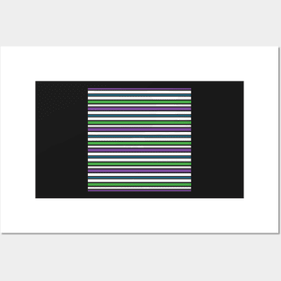 Purple Blue Green Black White stripes Posters and Art